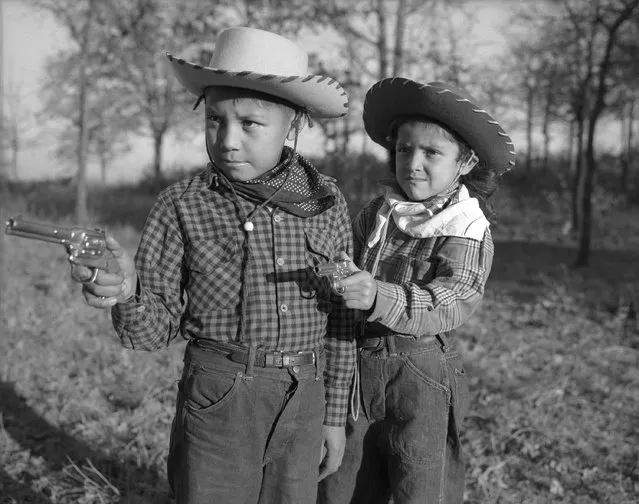 Robert “Corky” and Linda Poolaw (Kiowa/Delaware), dressed up and posed for the photo by their father, Horace. Anadarko, Oklahoma, ca. 1947. (Photo and caption by 2014 Estate of Horace Poolaw)