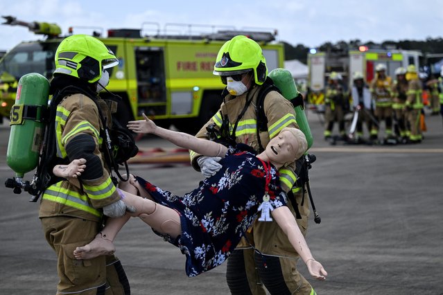 Sydney Airport and emergency management agencies conduct an emergency management field exercise involving a simulated aircraft crash on the airfield at Sydney Airport on October 24, 2024. (Photo by Saeed Khan/AFP Photo)