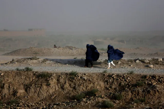 Women walk on a windy day outside Kabul, Afghanistan, July 23, 2013. (Photo by Mohammad Ismail/Reuters)
