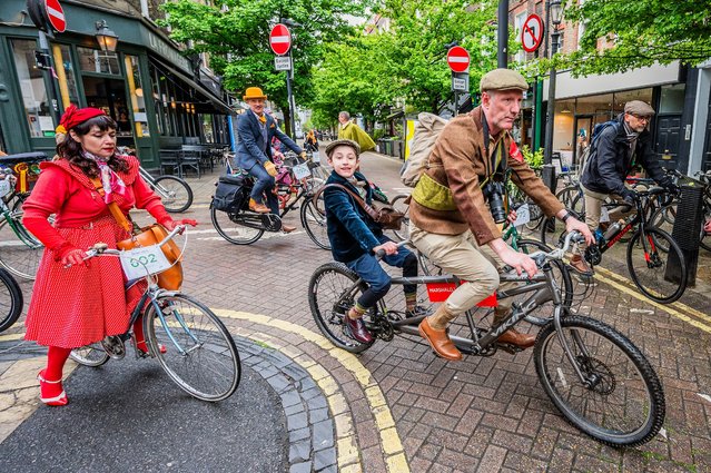 The Tweed Run London bike ride, starting at the Bourne & Hollingsworth Buildings at Spa Fields on Saturday, April 27, 2024 in London, UK. Participants don tweeds and brogues and cycle through London, stopping along the way to take tea, have a picnic and ending with an “old-fashioned knees-up in the afternoon”. (Photo by Guy Bell/Rex Features/Shutterstock)