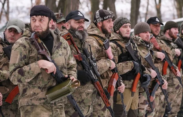 Pro-Russian separatists from the Chechen “Death” battalion stand in a line during a training exercise in the territory controlled by the self-proclaimed Donetsk People's Republic, eastern Ukraine, December 8, 2014. (Photo by Maxim Shemetov/Reuters)