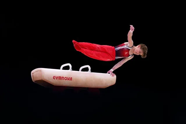 Jack Stewart of Plymouth performs on the pommel horse during the men's artistic under 16's competition during Day One of the 2023 Artistic Gymnastics British Championships at M&S Bank Arena on March 23, 2023 in Liverpool, England. (Photo by Naomi Baker/Getty Images)