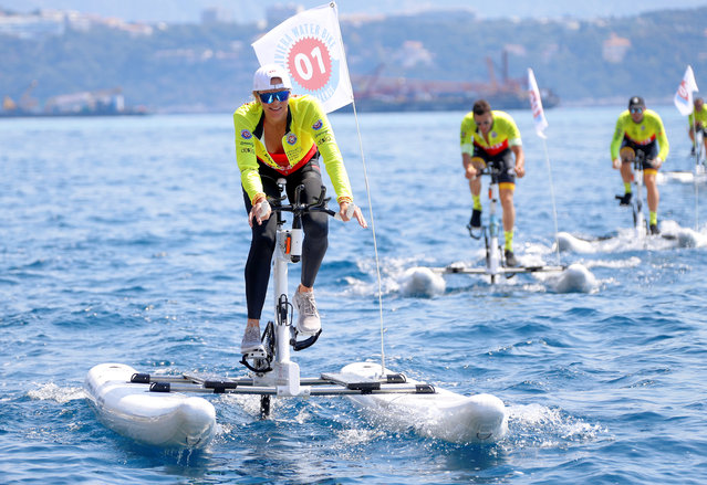 Princess Charlene of Monaco competes in the Riviera Water Bike Challenge in support of the Princess Charlene foundation in Monaco June 17, 2018. (Photo by Eric Gaillard/Reuters/Pool)