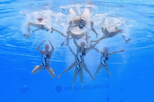 Team Japan competes in the preliminary of the Team free artistic swimming event during the World Aquatics Championships in Fukuoka on July 20, 2023. (Photo by Manan Vatsyayana/AFP Photo)