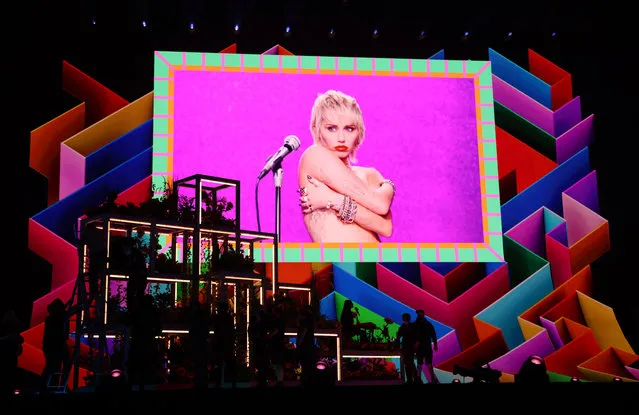 Miley Cyrus appears on-screen during The BRIT Awards 2021 at The O2 Arena on May 11, 2021 in London, England. (Photo by JMEnternational/JMEnternational for BRIT Awards/Getty Images)