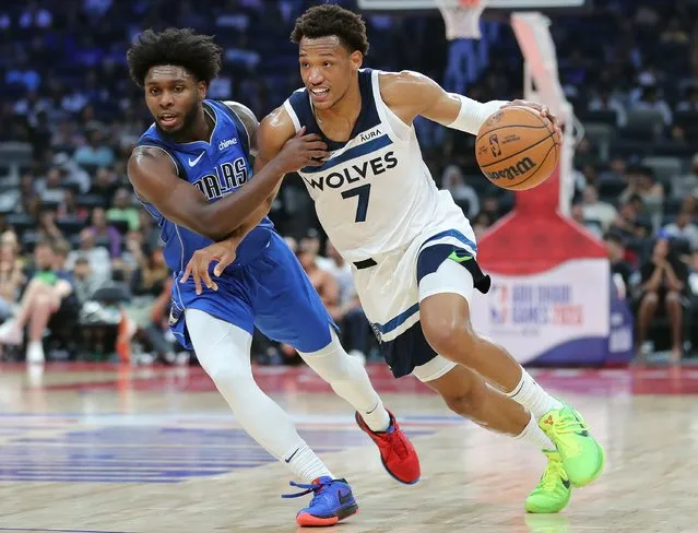 Troy Brown Jr of Minnesota heads to the basket during the game between the Minnesota Timberwolves and Dallas Mavericks in a pre-season NBA game as part of the Abu Dhabi Games 2023 at Etihad Arena in Abu Dhabi on October 5, 2023. (Photo by Chris Whiteoak/The National)