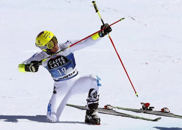 Alpine Skiing, Alpine Skiing World Cup, Men's Giant Slalom race, St. Moritz, Switzerland on March 19, 2016: Massimiliano Blardone of Italy pose after he finished his last World Cup race. (Photo by Arnd Wiegmann/Reuters)