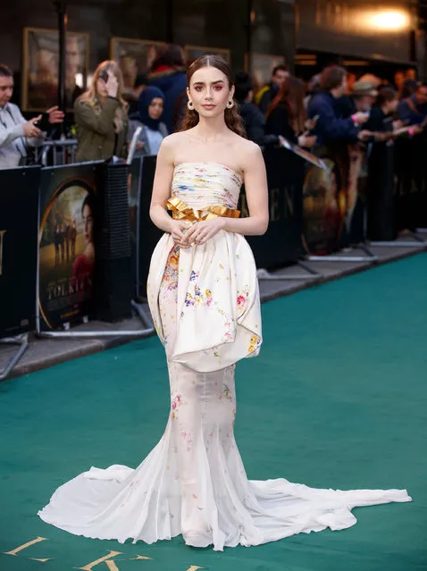 Lily Collins attends the “Tolkien” UK premiere at The Curzon Mayfair on April 29, 2019 in London, England. (Photo by Mike Marsland/WireImage)