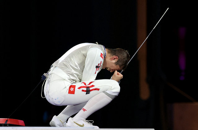 Cheung Ka Long of Hong Kong celebrates after winning against Filippo Macchi (not seen) of Italy in the Fencing Men's Foil Individual Final on day three of the Olympic Games Paris 2024 at Grand Palais in Paris, France on July 29, 2024. (Photo by Maye-E Wong/Reuters)