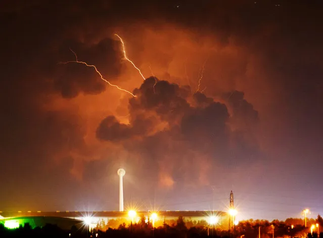 A spectacular lightning show lights up the skies over South Wales on August 11, 2020, after a very hot and humid day. The storm which had no thunder at all, lasted for over 2 hours last night, with more lightning storms forecast over the UK this week. (Photo by Andrew Bartlett/Alamy Live News)