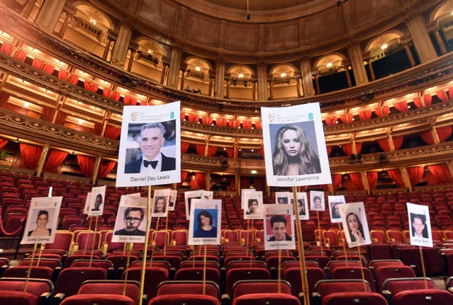 The seating plan is revealed during the EE British Academy Film Awards “Heads On Sticks” photocall at Royal Albert Hall on February 15, 2018 in London, England. The BAFTAs take place on Sunday, February 18. (Photo by Stuart C. Wilson/Getty Images)