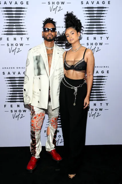 (L-R) In this image released on October 1, Miguel and Nazanin Mandi attend Rihanna's Savage X Fenty Show Vol. 2 presented by Amazon Prime Video at the Los Angeles Convention Center in Los Angeles, California; and broadcast on October 2, 2020. (Photo by Jerritt Clark/Getty Images for Savage X Fenty Show Vol. 2 Presented by Amazon Prime Video)