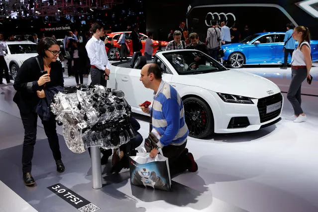An Audi 3.0 TFSI engine is displayed on media day at the Paris auto show, in Paris, France, September 30, 2016. (Photo by Benoit Tessier/Reuters)
