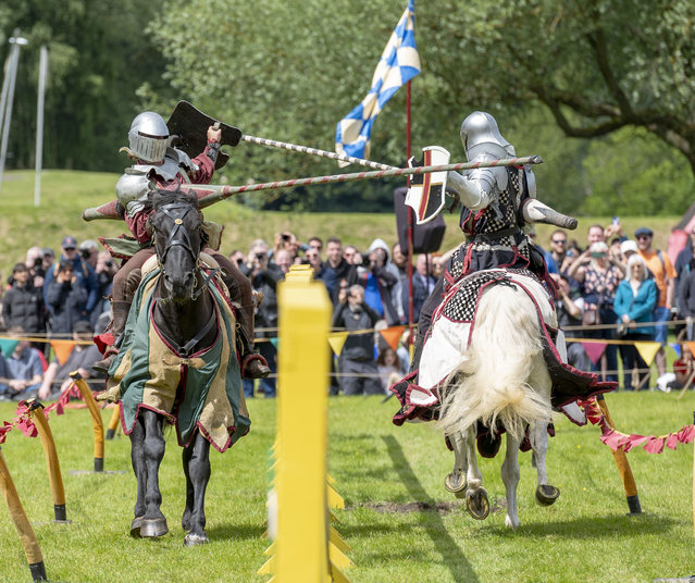 Historic Environment Scotland held its annual medieval event featuring a jousting contest at Linlithgow Palace in West Lothian on June 29, 2024. Thousands of spectators watched as mounted knights took aim at each other. (Photo by Dave Johnston/The Times)
