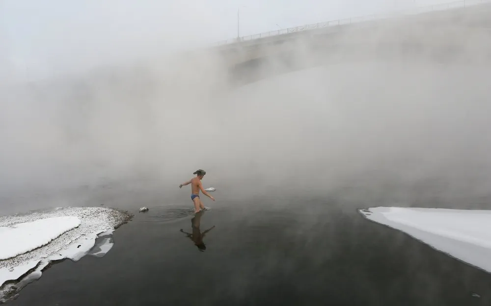 Winter Swimming in the Siberian city of Krasnoyarsk