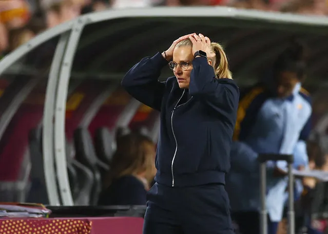 England Head Coach Sarina Wiegman reacts during the FIFA Women's World Cup Australia & New Zealand 2023 Final match between Spain and England at Stadium Australia on August 20, 2023 in Sydney, Australia. (Photo by Carl Recine/Reuters)