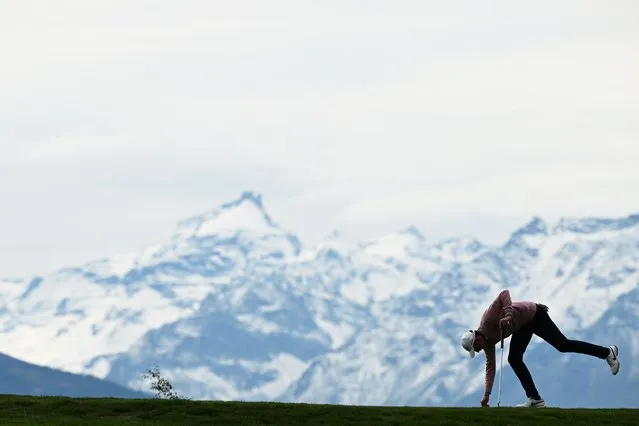 Tom McKibbin of Northern Ireland lines up a putt on the 7th green during Day One of the Omega European Masters at Crans-sur-Sierre Golf Club on August 31, 2023 in Crans-Montana, Switzerland. (Photo by Stuart Franklin/Getty Images)