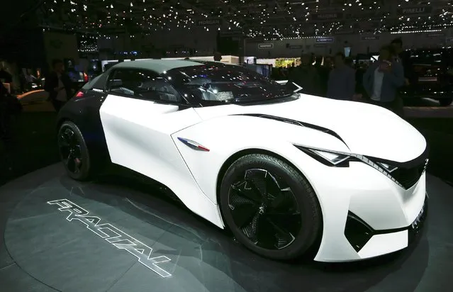 A Peugeot Fractal electric coupe car is seen at the 86th International Motor Show in Geneva, Switzerland, March 1, 2016. (Photo by Denis Balibouse/Reuters)