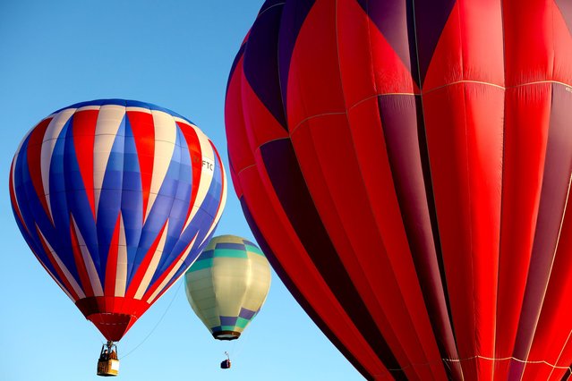 Hot air balloons leave from Innes Common at dawn on the opening day of the Balloons Over Waikato Hot Air Balloon Festival on March 19, 2024 in Hamilton, New Zealand. Now in its 25th year and held annually in Hamilton, the five day event attracts balloonists from New Zealand and around the world. (Photo by Phil Walter/Getty Images)