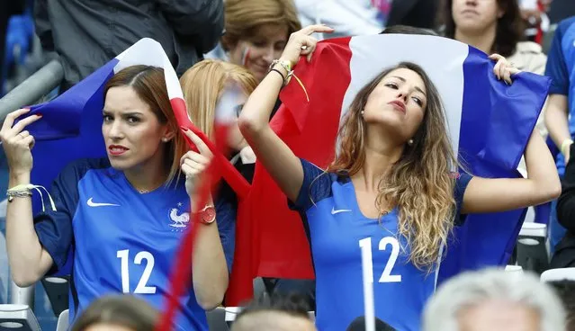 Football Soccer, France vs Iceland, EURO 2016, Quarter Final, Stade de France, Saint-Denis near Paris, France on July 3, 2016. Wife of France's  Morgan Schneiderlin, Camille Sold in the stands. (Photo by Christian Hartmann/Reuters/Livepic)