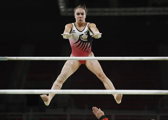 2016 Rio Olympics, Gymnastics training, Rio Olympic Arena, Rio de Janeiro, Brazil on August 4, 2016. Sophie Scheder (GER) of Germany trains on the parallel bars. (Photo by Dylan Martinez/Reuters)