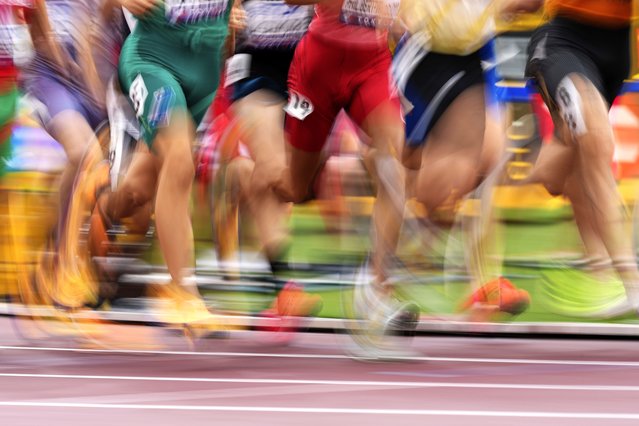 Runners compete in a men's 1,500 meters heat at the World Athletics Championships in Tokyo, Sunday, September 14, 2025. (Photo by Petr David Josek/AP Photo)