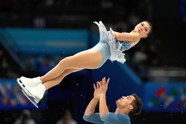 Audrey Shin and Balazs Nagy of USA perform during the Pairs free skating at the ISU Skate to Milano figure skating qualifier 2025, in Beijing, China, Saturday, September 20, 2025. (Photo by Mahesh Kumar A./AP Photo)