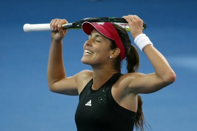 Ana Ivanovic of Serbia reacts as she waits for a line call during her women's singles semi-final win against Varvara Lepchenko of the U.S. at the Brisbane International tennis tournament in Brisbane, January 9, 2015. (Photo by Jason Reed/Reuters)