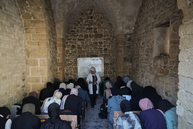 Palestinian high school students return to class, weeks after a ceasefire was announced between Israel and Hamas, at the Kamilia School in the Old City of Gaza City, Wednesday, November 12, 2025. (Photo by Jehand Alshrafi/AP Photo)