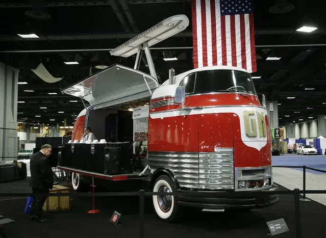 A 1950's era General Motors Futurliner is shown at the press day for the Washington Auto Show in Washington January 22, 2015. A small fleet of Futurliners would travel across the United States to serve as display vehicles for upcoming GM automotive products. A Futurliner sold for $4 million (US$) last week at the Barrett-Jackson auction in Arizona. (Photo by Gary Cameron/Reuters)