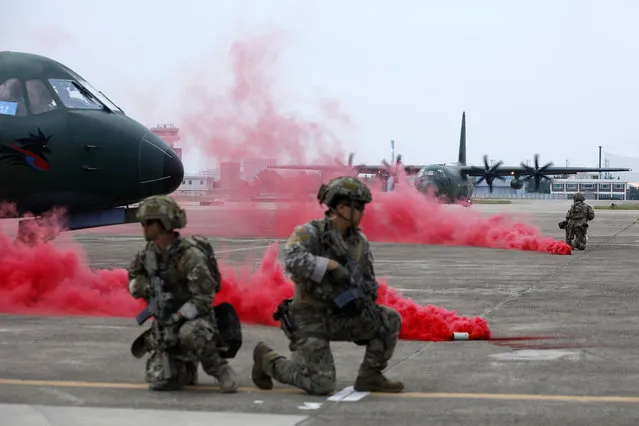South Korean Air Force Air Mobility & Reconnaissance Command personnel participate in a joint South Korean-US military CDEx (Combined Distribution Exercise) in Pohang on June 13, 2023. (Photo by Woohae Cho/Pool via AFP Photo)