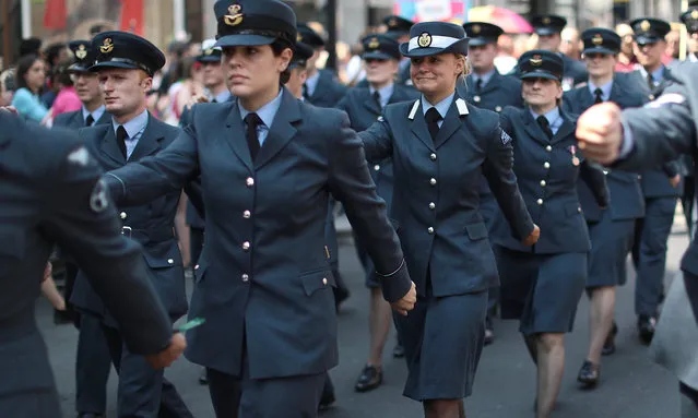 Members of the Armed Forces march along Regents Street during Pride In London on July 7, 2018 in London, England. It is estimated over 1 million people will take to the streets and approximately 30,000 people and 472 organisations will join the annual parade, which is one of the world's biggest LGBT+ celebrations. (Photo by Jack Taylor/Getty Images for Pride In London)