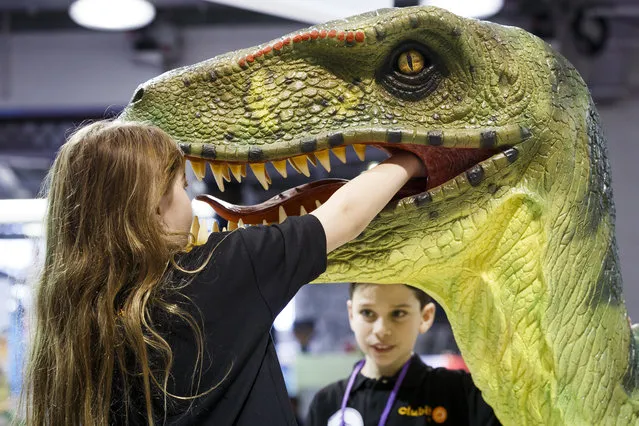 A dinosaur model by Schleich at the Toy Fair 2016 at Kensington Olympia on January 25, 2016 in London, England. (Photo by Tristan Fewings/Getty Images)