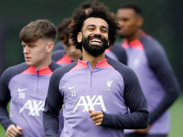 Liverpool's Mohamed Salah during a training session at the AXA Training Centre, Liverpool on Wednesday, October 4, 2023. (Photo by Nigel French/PA Images via Getty Images)