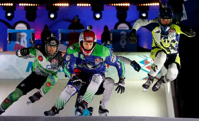 Competitors take part in the Red Bull Crashed Ice Cross Downhill World Championship in Marseille, France January 14, 2017. (Photo by Jean-Paul Pelissier/Reuters)