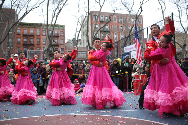 A dance performance to celebrate Lunar New Year in Chinatown in Manhattan, New York City, U.S., January 28, 2017. (Photo by Stephen Yang/Reuters)