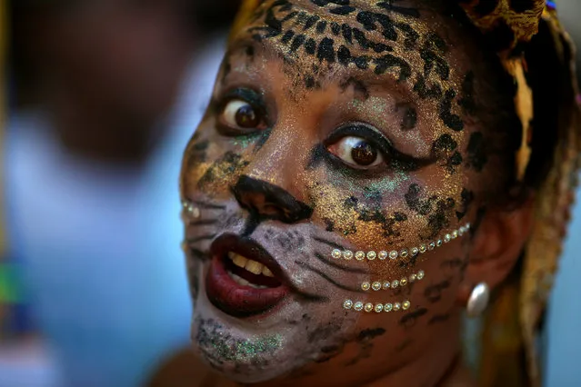 A reveller takes part in the annual block party Cordao de Boitata during pre-carnival festivities in Rio Janeiro, Brazil February 19, 2017. (Photo by Pilar Olivares/Reuters)