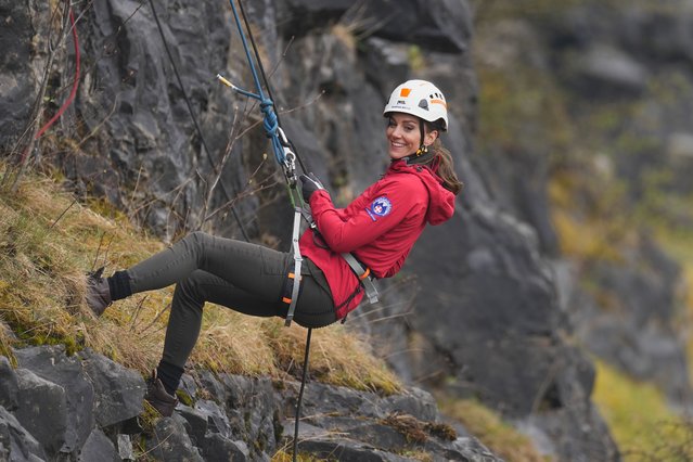 The Prince and Princess of Wales visit the Central Beacons Mountain Rescue Team in Merthyr Tydfil, Wales, United Kingdom, on the 27th April 2023. (Photo by James Whatling)