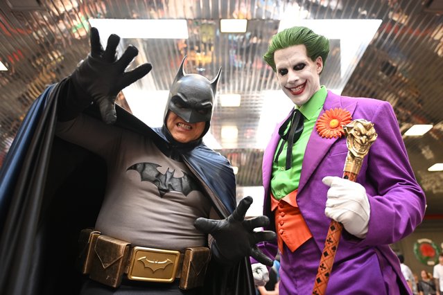 Cosplayers dressed as Batman and The Joker attend FAN EXPO Chicago 2024 at Donald E. Stephens Convention Center on August 17, 2024 in Rosemont, Illinois. (Photo by Daniel Boczarski/Getty Images)