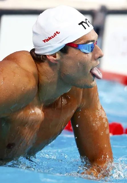 Florent Manaudou of France reacts after placing first in the men's 50m butterfly final at the Aquatics World Championships in Kazan, Russia, August 3, 2015. (Photo by Hannibal Hanschke/Reuters)