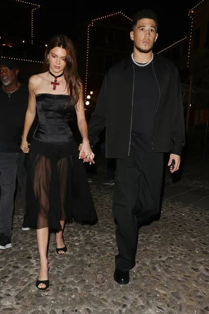 American model Kendall Jenner and American professional basketball player Devin Booker are seen arriving at Ristorante Puny in Portofino on May 20, 2022 in Portofino, Italy. (Photo by NINO/GC Images)
