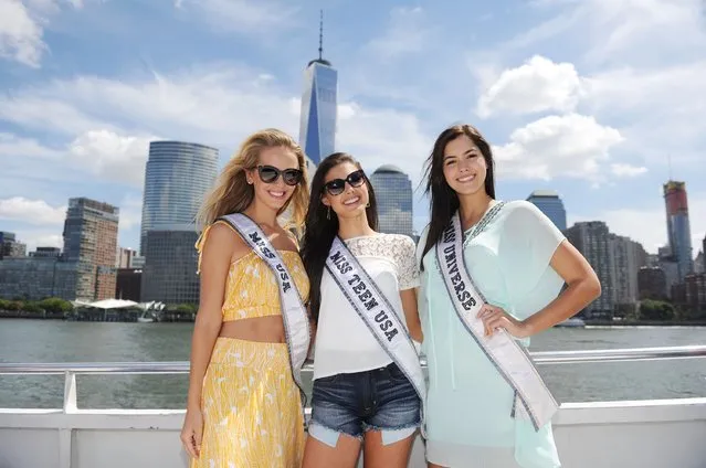 Miss Teen USA Katherine Haik, Miss USA Olivia Jordan and Miss Universe Paulina Vega attend the CitySightseeing Ride Of Fame media cruise at Pier 78 on August 27, 2015 in New York City. (Photo by Craig Barritt/Getty Images for Ride Of Fame)