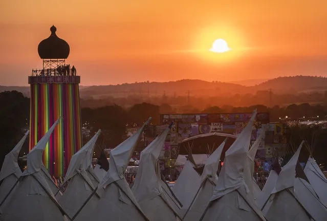 Festival goers during day one of Glastonbury Festival at Worthy Farm, Pilton on June 22, 2022 in Glastonbury, England. (Photo by Ki Price/Getty Images)