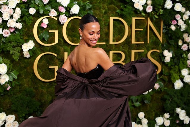 Zoe Saldana attends the 82nd Golden Globe Awards in Beverly Hills, California, U.S., January 5, 2025. (Photo by Daniel Cole/Reuters)