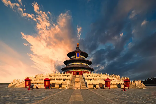 The Temple of Heaven, most holy of Beijing's imperial temples, built in the first half of the 15th century, and in 1998 it was named a UNESCO World Heritage Site. The Hall of Prayer for Good Harvests is the three-tiered centerpiece to a number of complex structures, each built according to rigid philosophical guidelines. (Photo by Shunli Zhao via Getty Images)