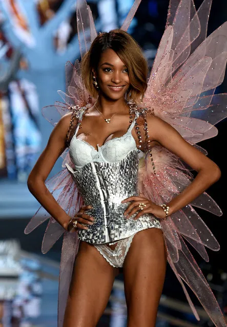 Model Jourdan Dunn  walks the runway during the 2014 Victoria's Secret Fashion Show at Earl's Court Exhibition Centre on December 2, 2014 in London, England. (Photo by Dimitrios Kambouris/Getty Images for Victoria's Secret)