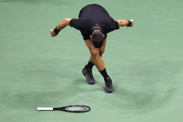 Novak Djokovic of Serbia drops his racquet after losing a point against Cameron Norrie of Great Britain during the third round of the US Open Tennis Championships at the USTA Billie Jean King National Tennis Center in Flushing Meadows, New York, USA, 29 August 2025. The US Open tournament runs from 24 August through 07 September. (Photo by John G. Mabanglo/EPA)