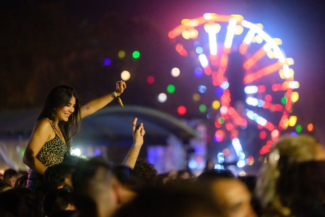 Festival goers enjoy the concert of Israeli singer Noga Erez at the 31st Sziget (Island) Festival on Shipyard Island, Budapest, Hungary, late 07 August 2025. (Photo by Tamas Vasvari/EPA)
