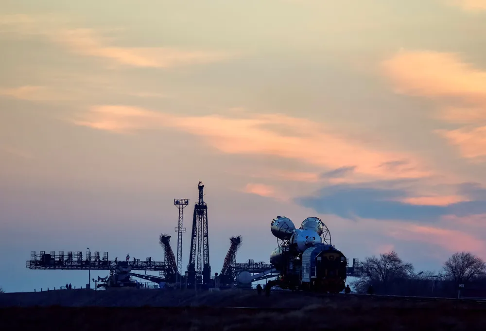 Soyuz Spacecraft Arrives at Baikonur Launchpad ahead of ISS Mission