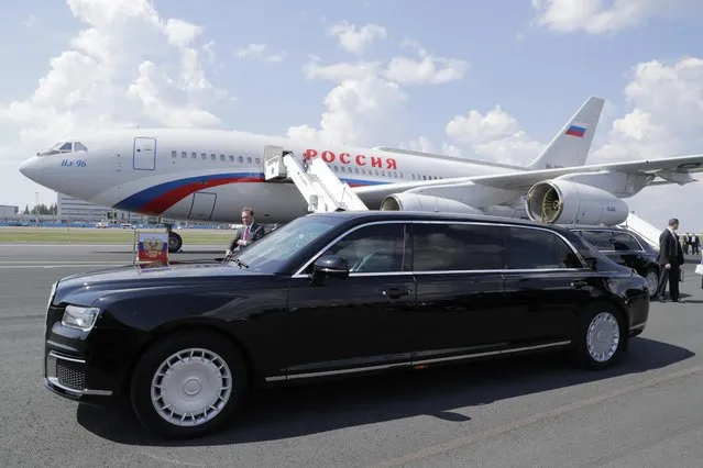 The official car of Russian President, Kortezh limousine (Aurus Senat) is seen as Russian President Vladimir Putin arrives at airport to meet with U.S. President Donald Trump in Helsinki, Finland on July 16, 2018. (Photo by Kremlin Press Office/Handout/Anadolu Agency/Getty Images)
